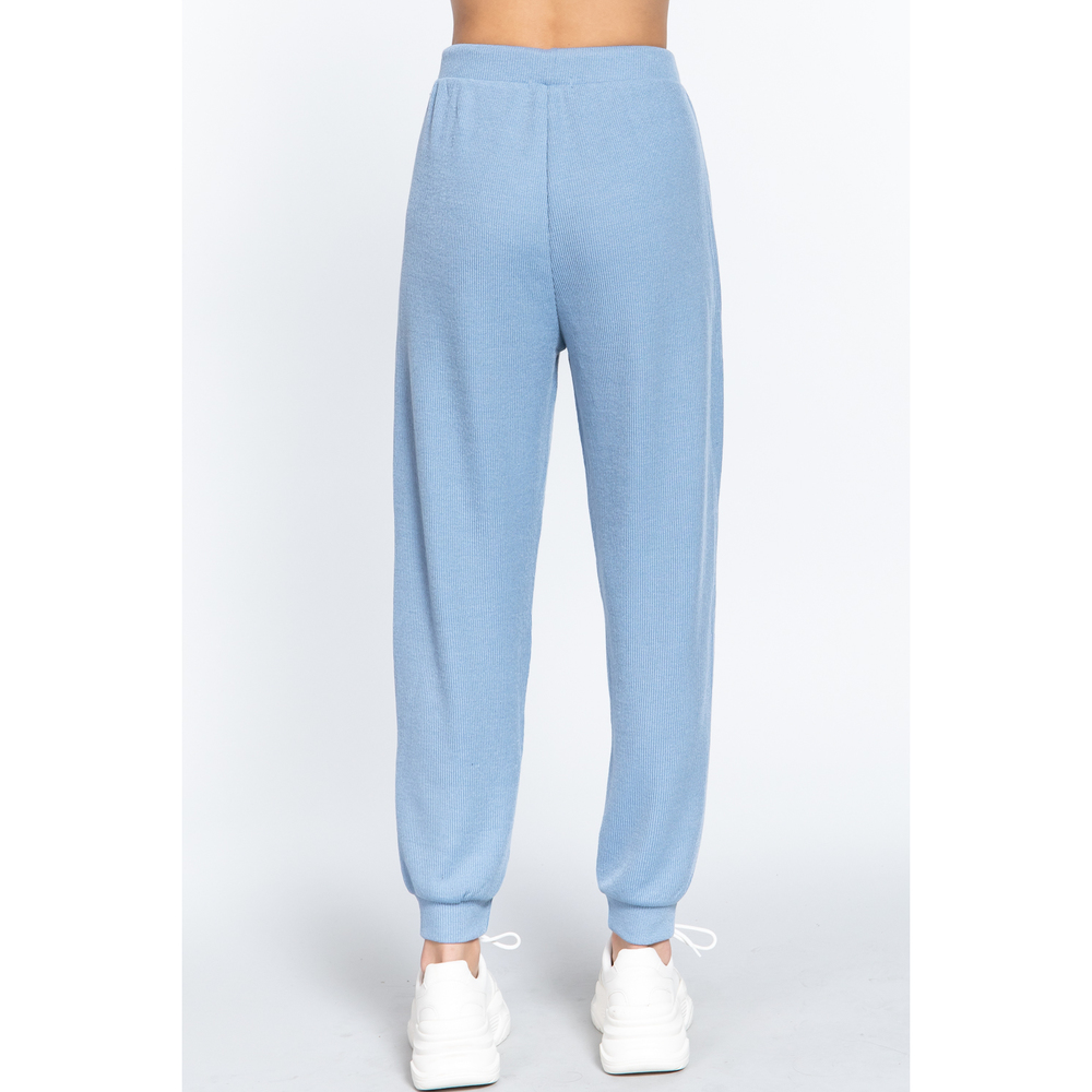 Waist String Detail Hacci Long Pants - Picture 3 of 6